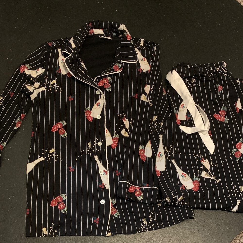 Soma Embraceable Champagne Bottle Flutes Striped Pajama set - small
